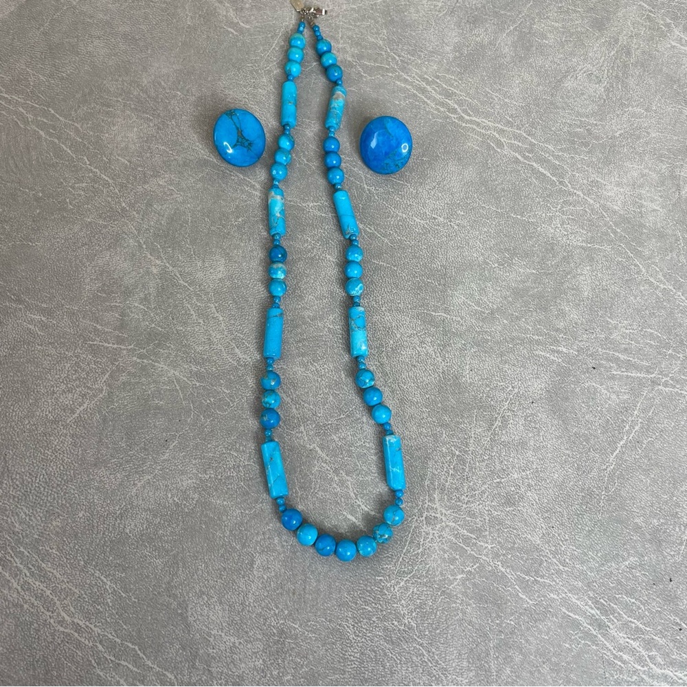 Vintage Karla Jordan Turquoise Blue Howlite Beaded Necklace and Earring Set